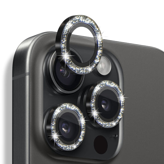 For iPhone 16 Pro / 16 Pro Max NORTHJO Glitter Camera Lens Protector Tempered Glass Metal Ring Film(Black) by NORTHJO