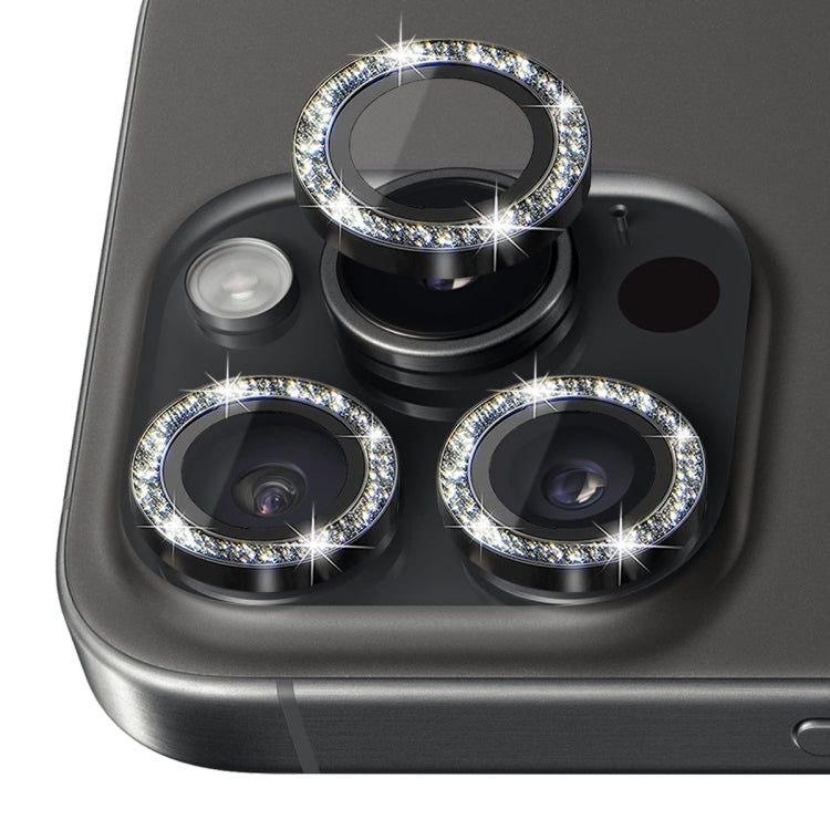 For iPhone 16 Pro / 16 Pro Max NORTHJO Glitter Camera Lens Protector Tempered Glass Metal Ring Film(Black) by NORTHJO
