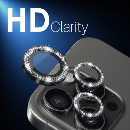 For iPhone 16 Pro / 16 Pro Max NORTHJO Glitter Camera Lens Protector Tempered Glass Metal Ring Film(Black) by NORTHJO
