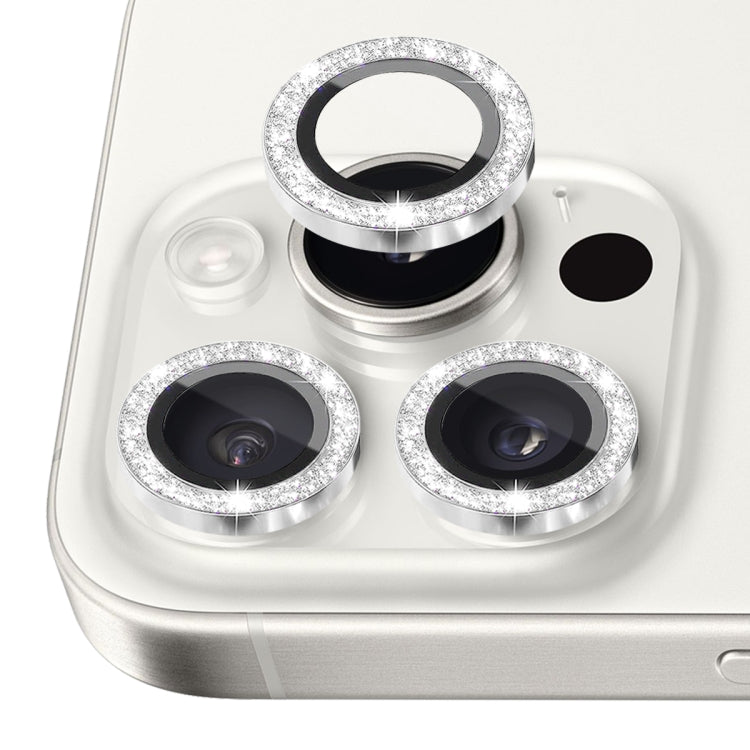 For iPhone 16 Pro / 16 Pro Max NORTHJO Glitter Camera Lens Protector Tempered Glass Metal Ring Film(Silver) by NORTHJO