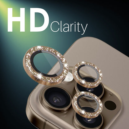 For iPhone 16 Pro / 16 Pro Max NORTHJO Glitter Camera Lens Protector Tempered Glass Metal Ring Film(Brown) by NORTHJO