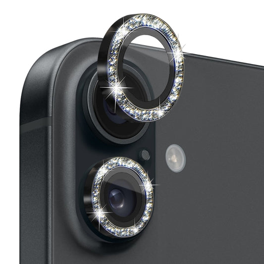 For iPhone 16 / 16 Plus NORTHJO Glitter Camera Lens Protector Tempered Glass Metal Ring Film(Black) by NORTHJO
