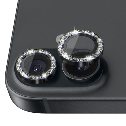 For iPhone 16 / 16 Plus NORTHJO Glitter Camera Lens Protector Tempered Glass Metal Ring Film(Black) by NORTHJO