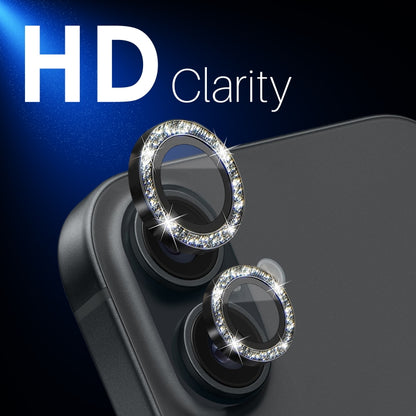 For iPhone 16 / 16 Plus NORTHJO Glitter Camera Lens Protector Tempered Glass Metal Ring Film(Black) by NORTHJO