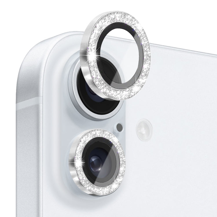 For iPhone 16 / 16 Plus NORTHJO Glitter Camera Lens Protector Tempered Glass Metal Ring Film(Silver) by NORTHJO