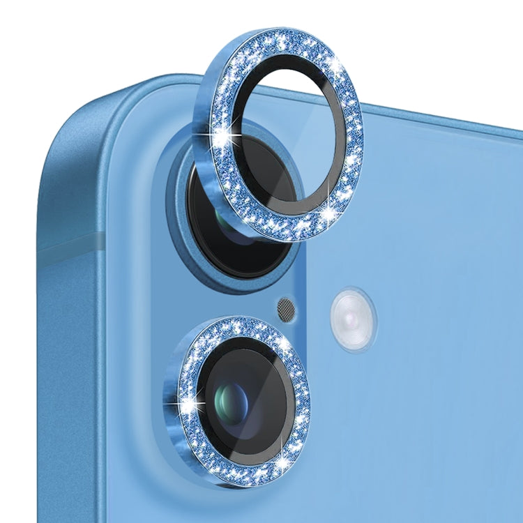 For iPhone 16 / 16 Plus NORTHJO Glitter Camera Lens Protector Tempered Glass Metal Ring Film(Blue) by NORTHJO