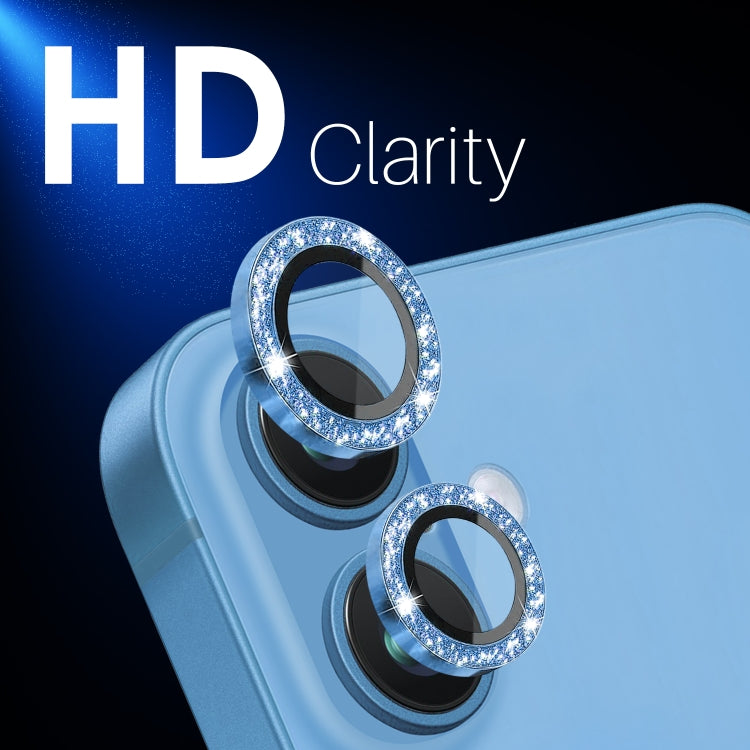 For iPhone 16 / 16 Plus NORTHJO Glitter Camera Lens Protector Tempered Glass Metal Ring Film(Blue) by NORTHJO