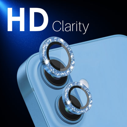 For iPhone 16 / 16 Plus NORTHJO Glitter Camera Lens Protector Tempered Glass Metal Ring Film(Blue) by NORTHJO
