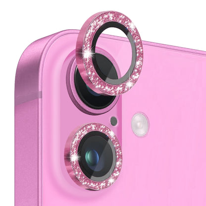 For iPhone 16 / 16 Plus NORTHJO Glitter Camera Lens Protector Tempered Glass Metal Ring Film(Rose) by NORTHJO