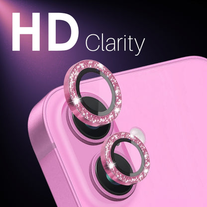 For iPhone 16 / 16 Plus NORTHJO Glitter Camera Lens Protector Tempered Glass Metal Ring Film(Rose) by NORTHJO