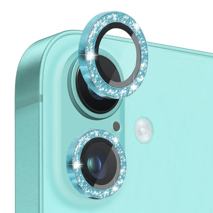 For iPhone 16 / 16 Plus NORTHJO Glitter Camera Lens Protector Tempered Glass Metal Ring Film(Cyan) by NORTHJO