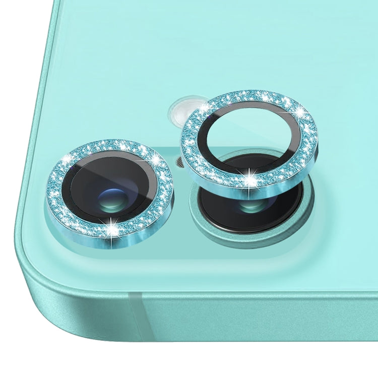 For iPhone 16 / 16 Plus NORTHJO Glitter Camera Lens Protector Tempered Glass Metal Ring Film(Cyan) by NORTHJO