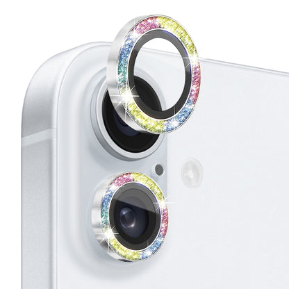 For iPhone 16 / 16 Plus NORTHJO Glitter Camera Lens Protector Tempered Glass Metal Ring Film(Colorful) by NORTHJO