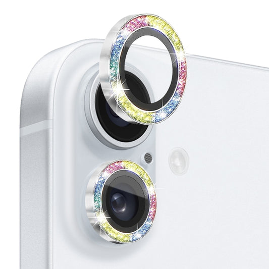 For iPhone 16 / 16 Plus NORTHJO Glitter Camera Lens Protector Tempered Glass Metal Ring Film(Colorful) by NORTHJO