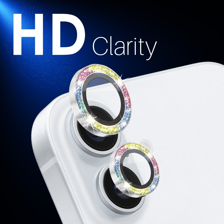 For iPhone 16 / 16 Plus NORTHJO Glitter Camera Lens Protector Tempered Glass Metal Ring Film(Colorful) by NORTHJO