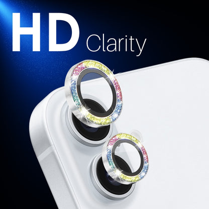 For iPhone 16 / 16 Plus NORTHJO Glitter Camera Lens Protector Tempered Glass Metal Ring Film(Colorful) by NORTHJO
