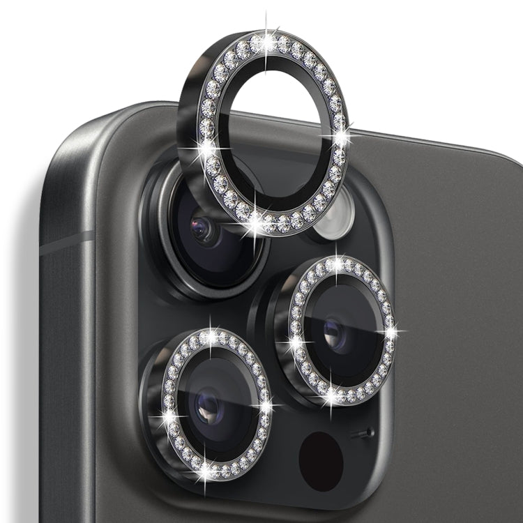 For iPhone 16 Pro / 16 Pro Max NORTHJO Rhinestone Camera Lens Protector Tempered Glass Metal Ring Film(Graphite) by NORTHJO