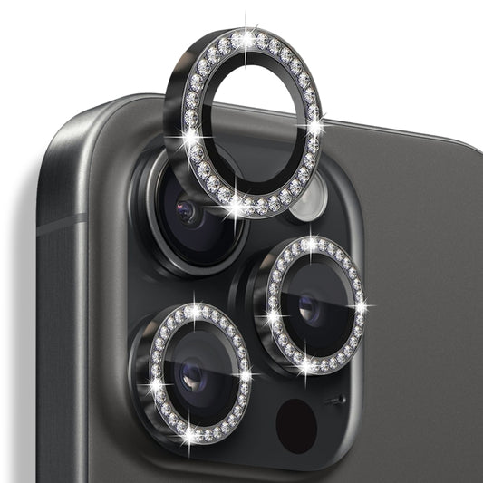 For iPhone 16 Pro / 16 Pro Max NORTHJO Rhinestone Camera Lens Protector Tempered Glass Metal Ring Film(Graphite) by NORTHJO