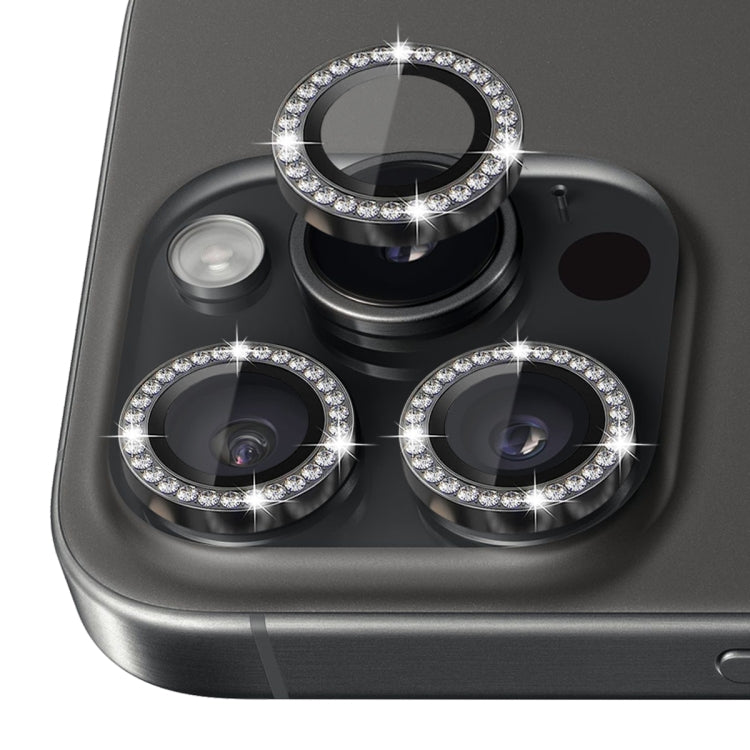 For iPhone 16 Pro / 16 Pro Max NORTHJO Rhinestone Camera Lens Protector Tempered Glass Metal Ring Film(Graphite) by NORTHJO