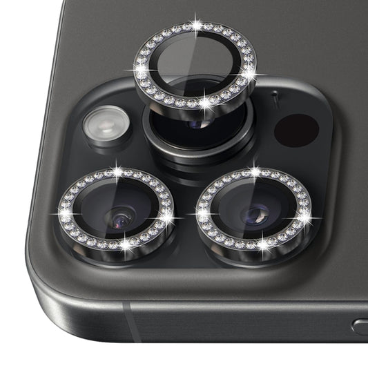 For iPhone 16 Pro / 16 Pro Max NORTHJO Rhinestone Camera Lens Protector Tempered Glass Metal Ring Film(Graphite) by NORTHJO