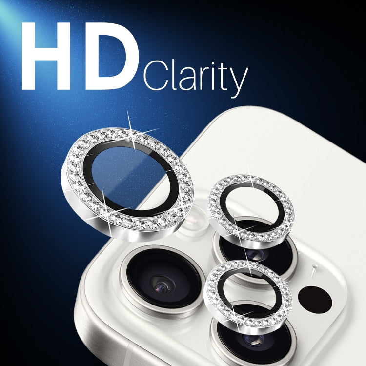 For iPhone 16 Pro / 16 Pro Max NORTHJO Rhinestone Camera Lens Protector Tempered Glass Metal Ring Film(Silver) by NORTHJO