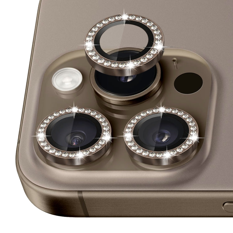 For iPhone 16 Pro / 16 Pro Max NORTHJO Rhinestone Camera Lens Protector Tempered Glass Metal Ring Film(Brown) by NORTHJO