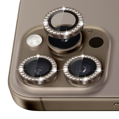 For iPhone 16 Pro / 16 Pro Max NORTHJO Rhinestone Camera Lens Protector Tempered Glass Metal Ring Film(Brown) by NORTHJO