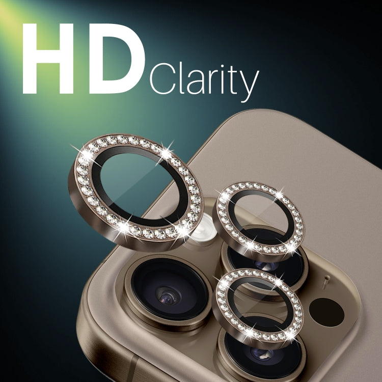 For iPhone 16 Pro / 16 Pro Max NORTHJO Rhinestone Camera Lens Protector Tempered Glass Metal Ring Film(Brown) by NORTHJO