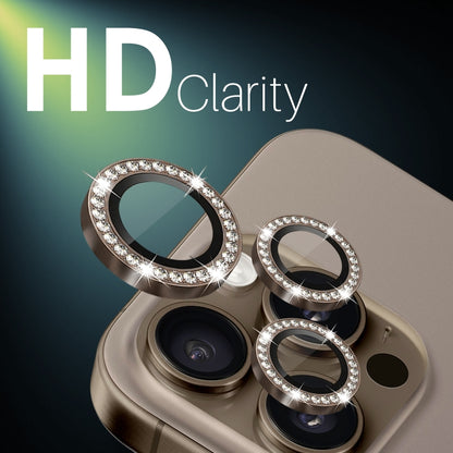 For iPhone 16 Pro / 16 Pro Max NORTHJO Rhinestone Camera Lens Protector Tempered Glass Metal Ring Film(Brown) by NORTHJO