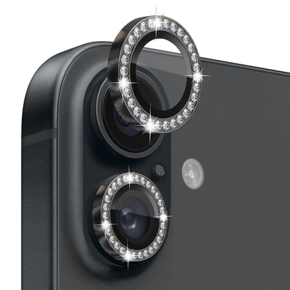 For iPhone 16 / 16 Plus NORTHJO Rhinestone Camera Lens Protector Tempered Glass Metal Ring Film(Graphite) by NORTHJO