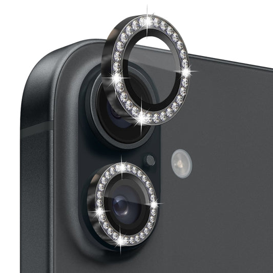 For iPhone 16 / 16 Plus NORTHJO Rhinestone Camera Lens Protector Tempered Glass Metal Ring Film(Graphite) by NORTHJO