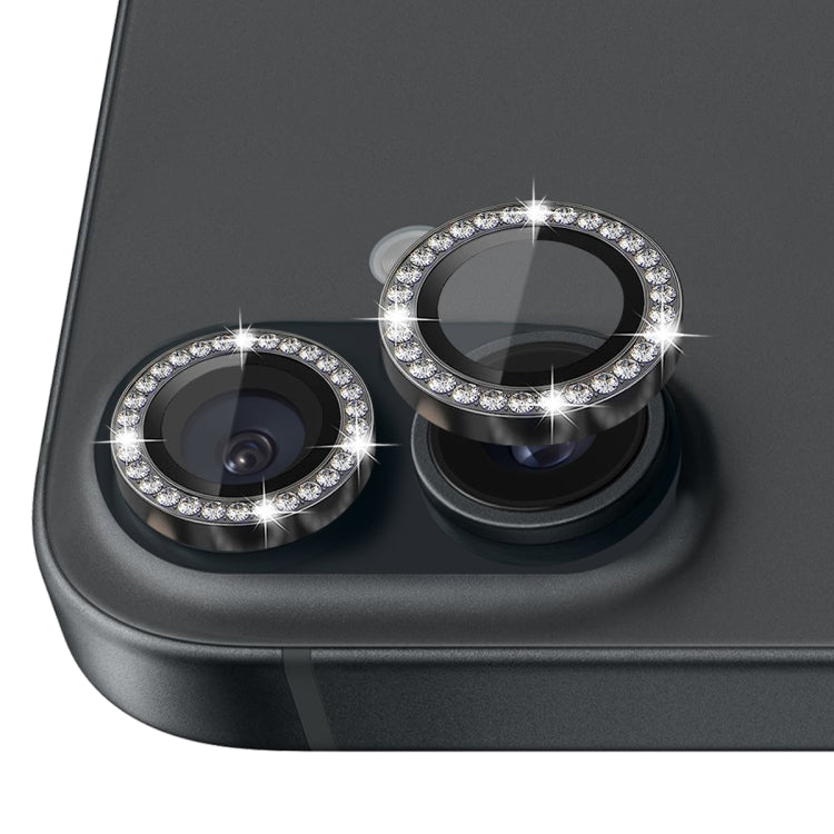 For iPhone 16 / 16 Plus NORTHJO Rhinestone Camera Lens Protector Tempered Glass Metal Ring Film(Graphite) by NORTHJO