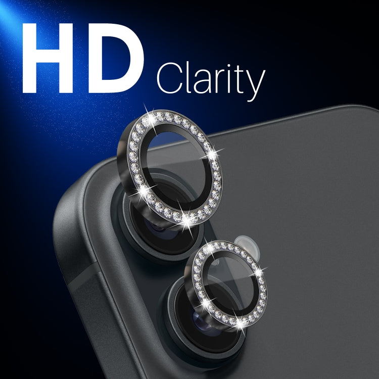 For iPhone 16 / 16 Plus NORTHJO Rhinestone Camera Lens Protector Tempered Glass Metal Ring Film(Graphite) by NORTHJO