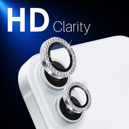 For iPhone 16 / 16 Plus NORTHJO Rhinestone Camera Lens Protector Tempered Glass Metal Ring Film(Silver) by NORTHJO