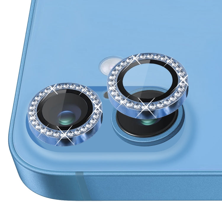 For iPhone 16 / 16 Plus NORTHJO Rhinestone Camera Lens Protector Tempered Glass Metal Ring Film(Blue) by NORTHJO