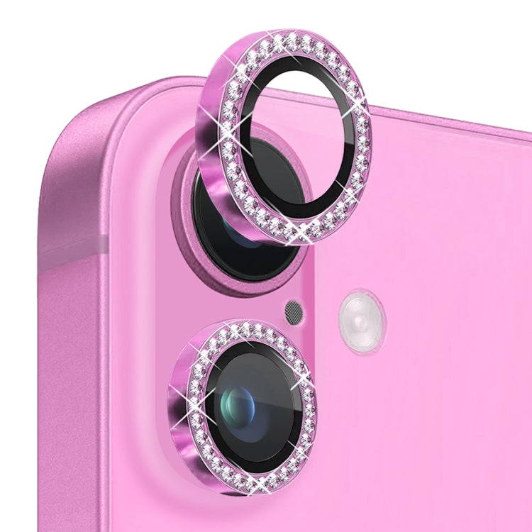 For iPhone 16 / 16 Plus NORTHJO Rhinestone Camera Lens Protector Tempered Glass Metal Ring Film(Rose) by NORTHJO