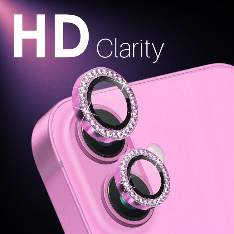 For iPhone 16 / 16 Plus NORTHJO Rhinestone Camera Lens Protector Tempered Glass Metal Ring Film(Rose) by NORTHJO