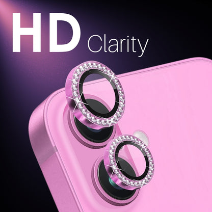 For iPhone 16 / 16 Plus NORTHJO Rhinestone Camera Lens Protector Tempered Glass Metal Ring Film(Rose) by NORTHJO