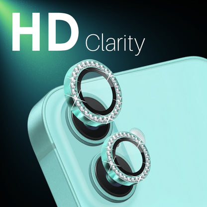 For iPhone 16 / 16 Plus NORTHJO Rhinestone Camera Lens Protector Tempered Glass Metal Ring Film(Cyan) by NORTHJO