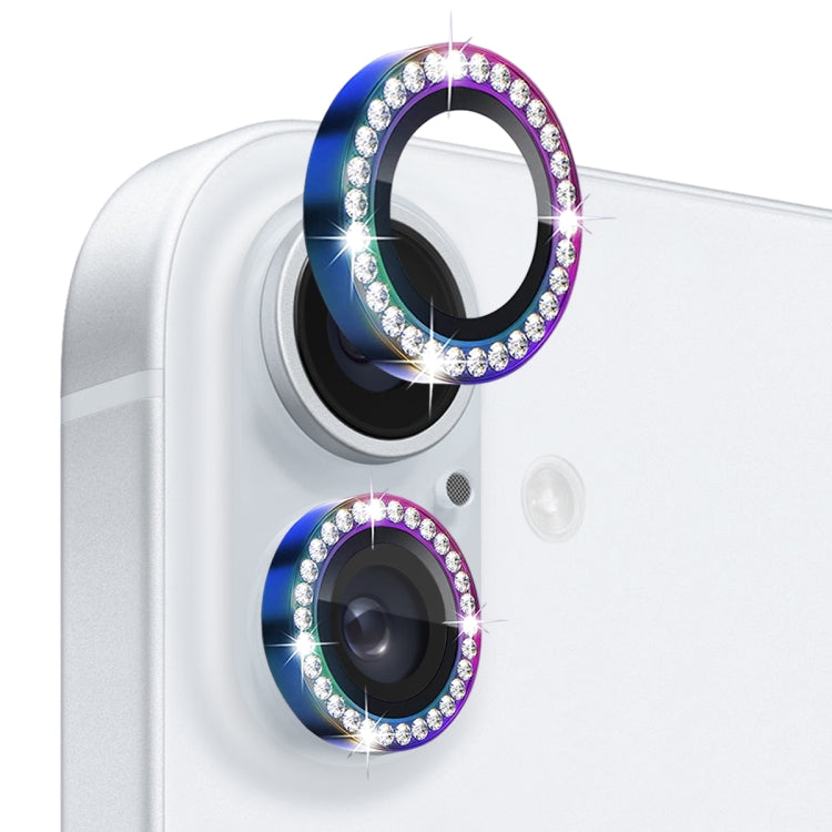 For iPhone 16 / 16 Plus NORTHJO Rhinestone Camera Lens Protector Tempered Glass Metal Ring Film(Colorful) by NORTHJO