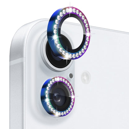 For iPhone 16 / 16 Plus NORTHJO Rhinestone Camera Lens Protector Tempered Glass Metal Ring Film(Colorful) by NORTHJO