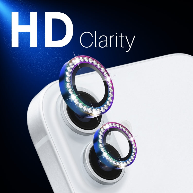For iPhone 16 / 16 Plus NORTHJO Rhinestone Camera Lens Protector Tempered Glass Metal Ring Film(Colorful) by NORTHJO