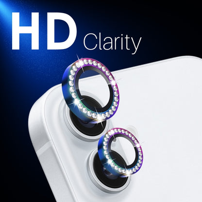 For iPhone 16 / 16 Plus NORTHJO Rhinestone Camera Lens Protector Tempered Glass Metal Ring Film(Colorful) by NORTHJO
