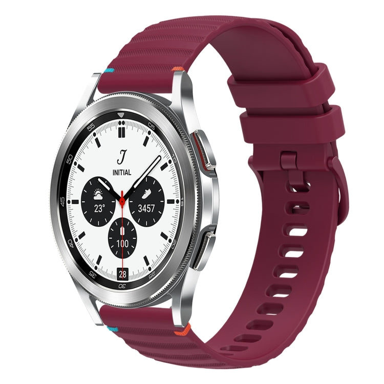 For Samsung Galaxy Watch 4 Classic 42 / 46mm Wavy Dotted Stitched 20mm Silicone Watch Band(Wine Red) by bashfashion
