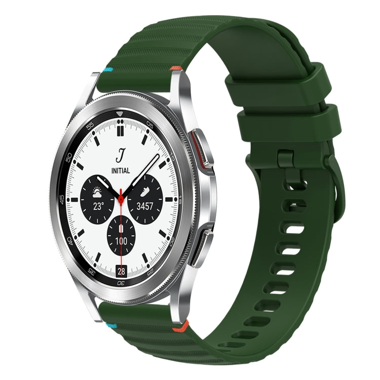 For Samsung Galaxy Watch 4 Classic 42 / 46mm Wavy Dotted Stitched 20mm Silicone Watch Band(Army Green) by bashfashion