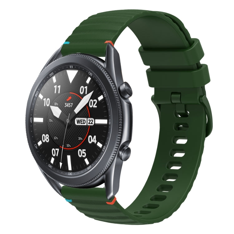 For Samsung Galaxy Watch 3 45mm Wavy Dotted Stitched 22mm Silicone Watch Band(Army Green) by bashfashion