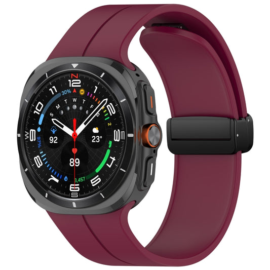 For Samsung Galaxy Watch Ultra 47mm Groove Style Folding Magnetic Buckle Silicone Watch Band(Wine Red) by bashfashion