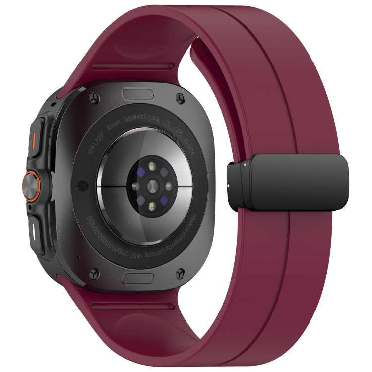 For Samsung Galaxy Watch Ultra 47mm Groove Style Folding Magnetic Buckle Silicone Watch Band(Wine Red) by bashfashion