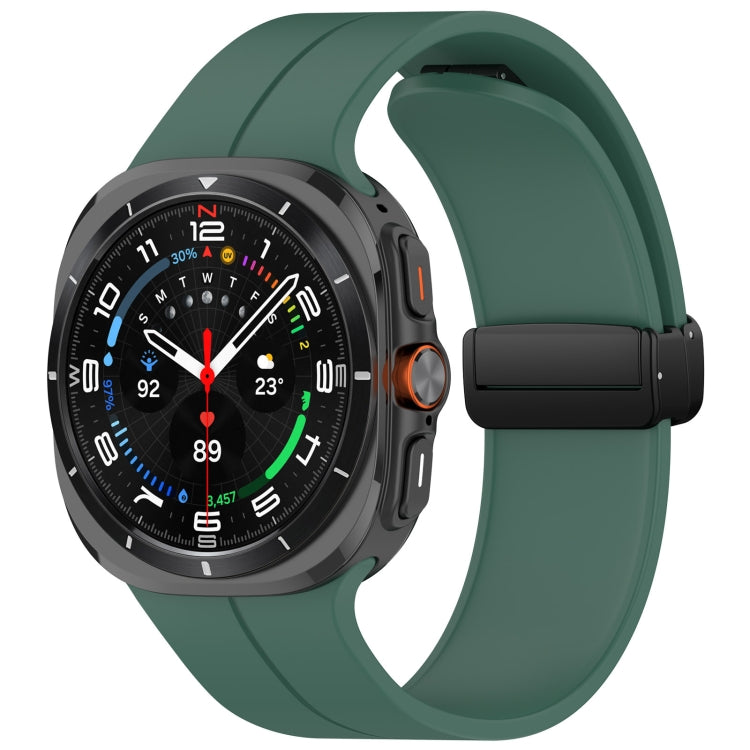 For Samsung Galaxy Watch Ultra 47mm Groove Style Folding Magnetic Buckle Silicone Watch Band(Dark Green) by bashfashion