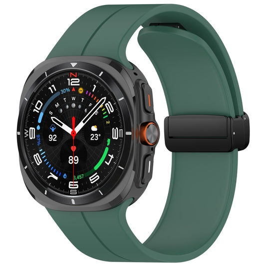 For Samsung Galaxy Watch Ultra 47mm Groove Style Folding Magnetic Buckle Silicone Watch Band(Dark Green) by bashfashion